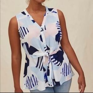 Torrid Georgette Peplum Knot Waist Geometric Top
